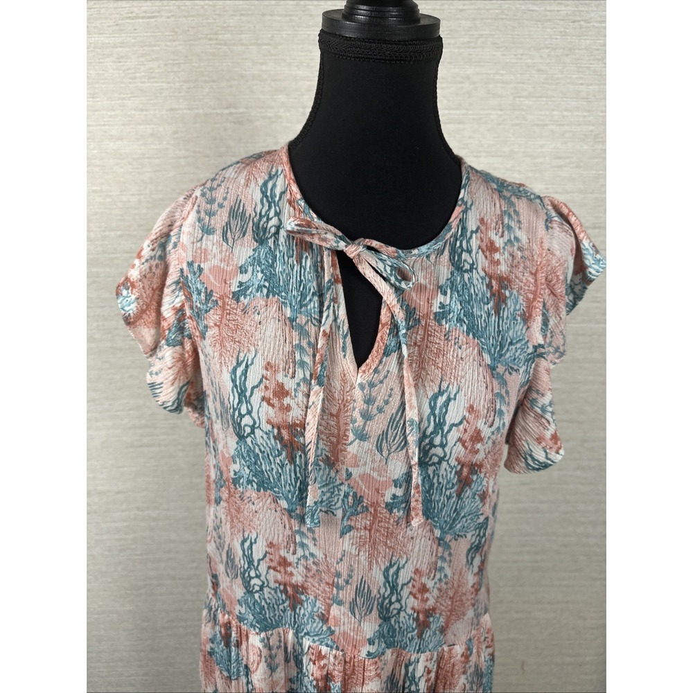 Stitch By Chenault Coral Print Midi Dress NWT Medium Boho Beach Resort Vacation - Picture 3 of 15